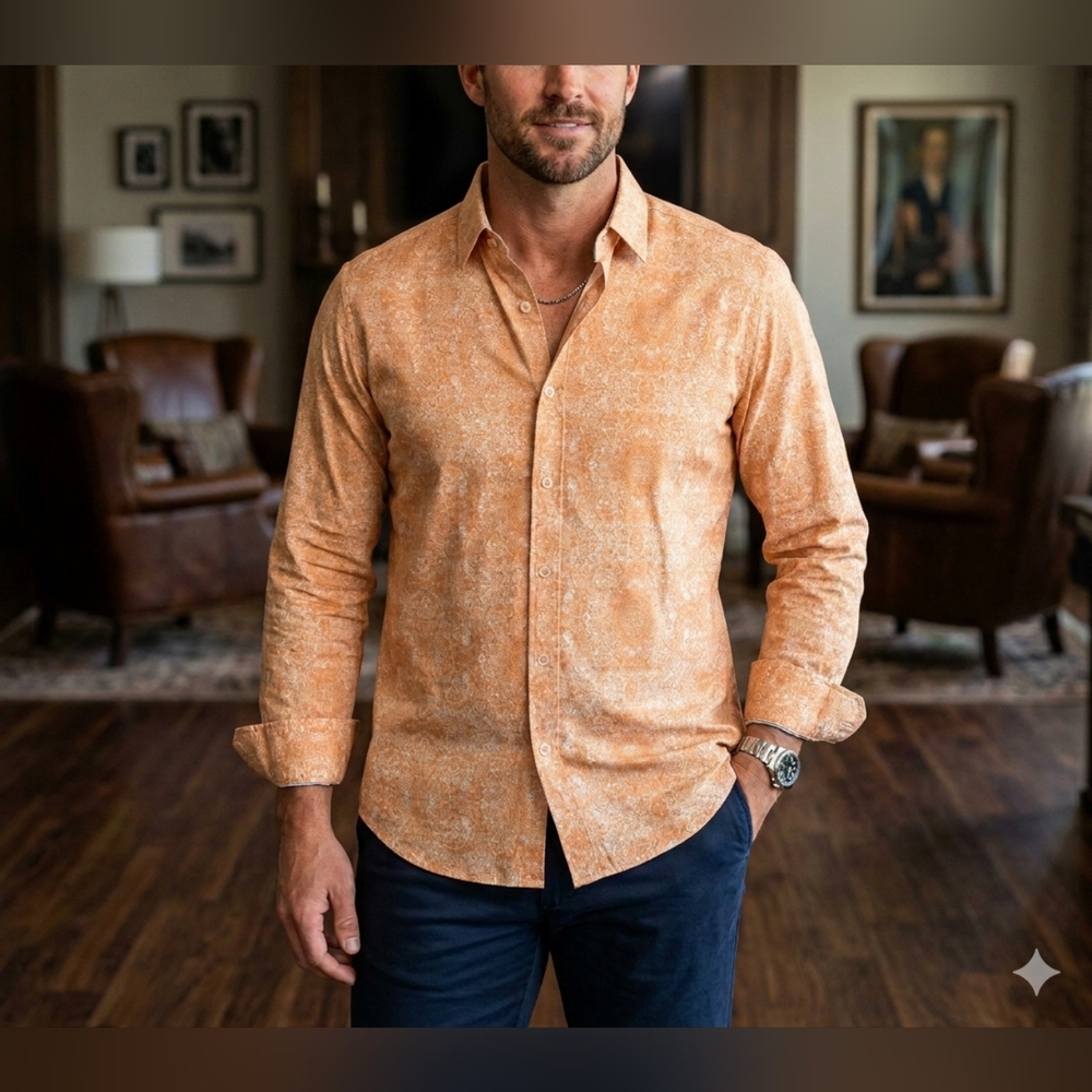 Robert Graham Men's Long  Sleeve Shirt Sz L Classic Fit Coral/Orange